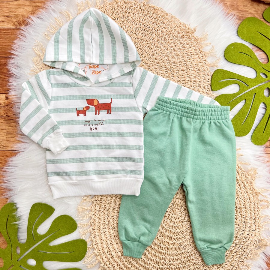 Conj. Casaco My Favourite Place is with you! e Calça de Moletom - Verde e Off White